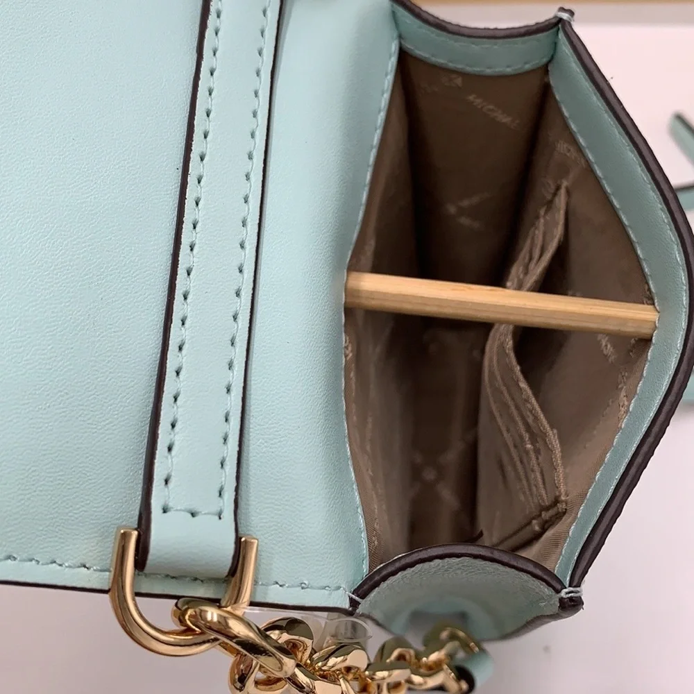NWT MICHAEL KORS CARMEN SMALL NORTH SOUTH XBODY BAG FAIR AQUA COLOR